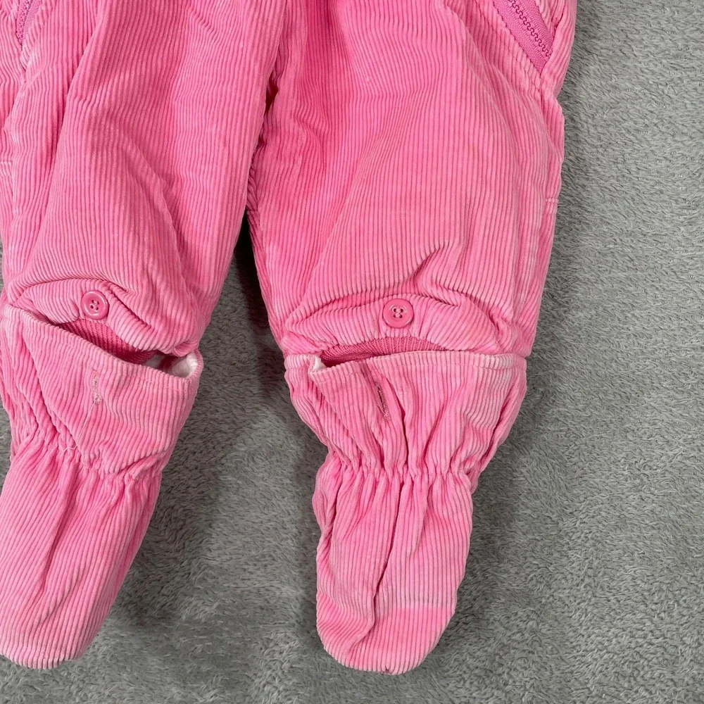 OshKosh Corduroy Snowsuit Baby 12M Pink Floral Hooded Bunting Vintage‎ 90s